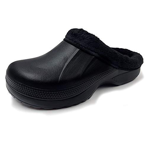 AMOJI Zuecos Forrados de Invierno Zapatos de jardín de Piel Forro Polar Forro de Ferry Zapatillas Calzado para el hogar Habitación Forro difuso Hombres Mujeres Negro 1534 Talla 39 EU
