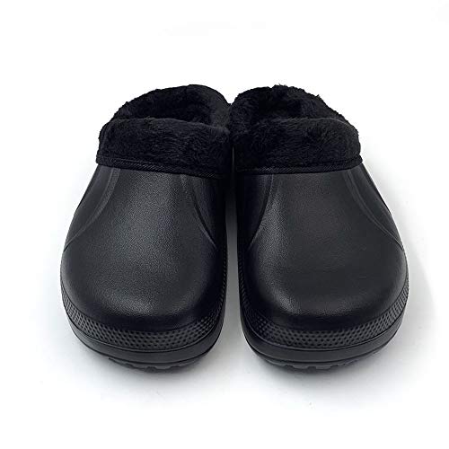 AMOJI Zuecos Forrados de Invierno Zapatos de jardín de Piel Forro Polar Forro de Ferry Zapatillas Calzado para el hogar Habitación Forro difuso Hombres Mujeres Negro 1534 Talla 39 EU