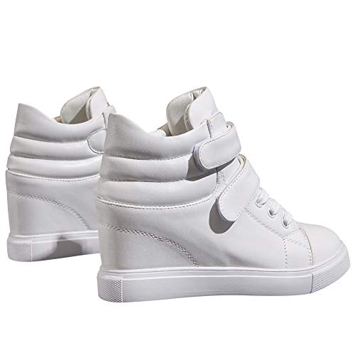 amropi Mujer Cuña Interior Tops Altos Gancho y Bucle Casual Zapatillas de Moda(Blanco,38 EU)