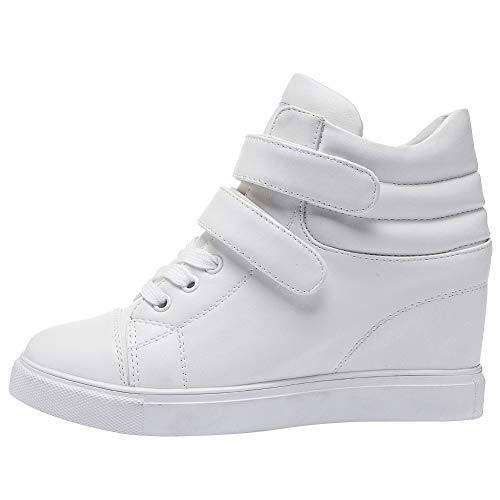 amropi Mujer Cuña Interior Tops Altos Gancho y Bucle Casual Zapatillas de Moda(Blanco,38 EU)