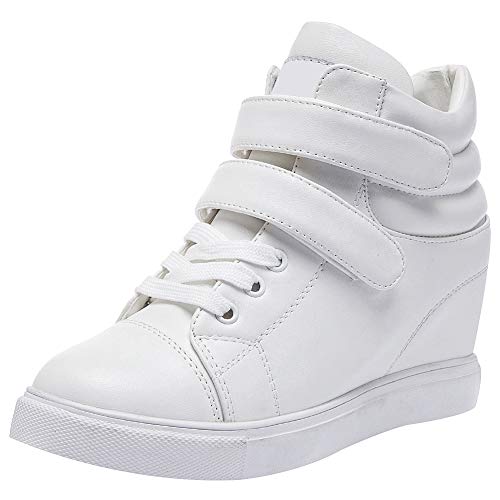 amropi Mujer Cuña Interior Tops Altos Gancho y Bucle Casual Zapatillas de Moda(Blanco,38 EU)