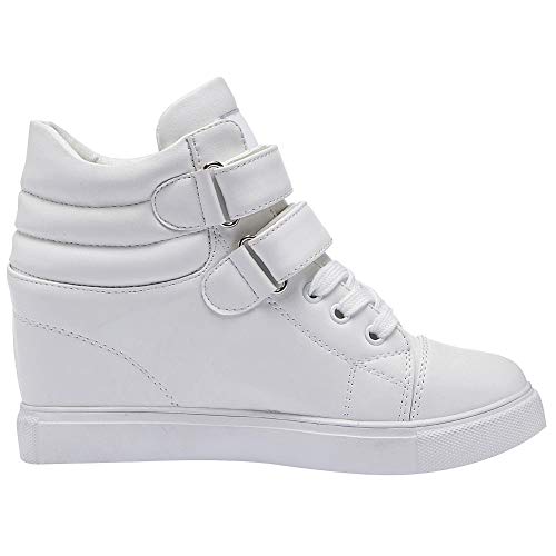 amropi Mujer Cuña Interior Tops Altos Gancho y Bucle Casual Zapatillas de Moda(Blanco,39 EU)
