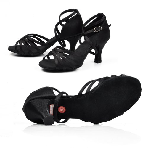 Amur Leopard Zapatos de Baile Negro para Mujer Zapatos de Tacón Medio para Jazz Baile Latina y Salsa Talla 35