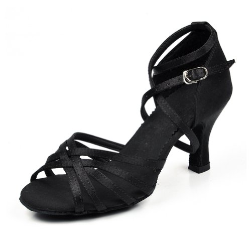 Amur Leopard Zapatos de Baile Negro para Mujer Zapatos de Tacón Medio para Jazz Baile Latina y Salsa Talla 35