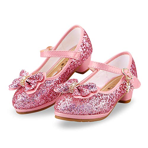anbiwangluo Zapatos de Lentejuelas de Niña Zapatos de Tacón Alto de Princesa Zapatos de Fiesta de Niños 27 EU/Tamaño de la Etiqueta 28 Rosado