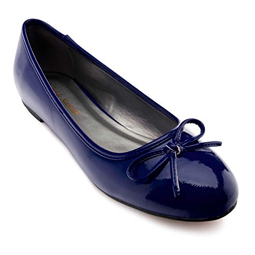 Andrés Machado - Bailarinas de Mujer con Mini tacón y Lazo Decorativo - TG104 - Loafer para Mujer - Zapatos Muy cómodos – Bailarina de Invierno y Verano - Azulón, EU 42