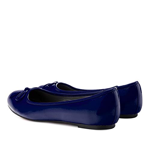 Andrés Machado - Bailarinas de Mujer con Mini tacón y Lazo Decorativo - TG104 - Loafer para Mujer - Zapatos Muy cómodos – Bailarina de Invierno y Verano - Azulón, EU 42