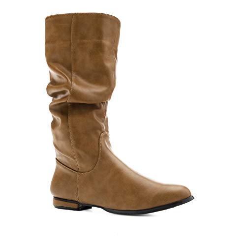 Andrés Machado – Botas de Invierno en simil Piel para Mujer/Adolescente - AM4124 – Caña Alta Arrugada con Cierre de Cremallera Interior - Tacon Ancho - Tierra, EU 43