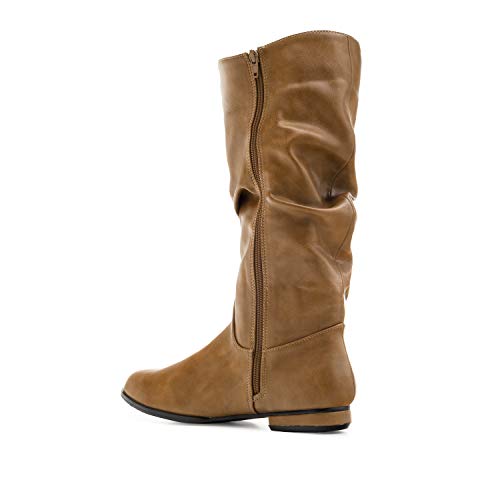 Andrés Machado – Botas de Invierno en simil Piel para Mujer/Adolescente - AM4124 – Caña Alta Arrugada con Cierre de Cremallera Interior - Tacon Ancho - Tierra, EU 43