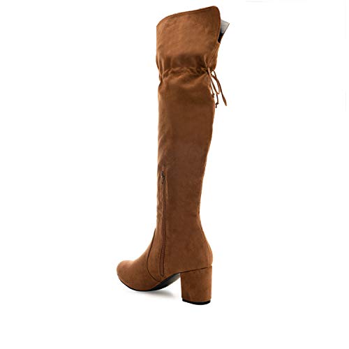 Andres Machado - Botas en Antelina para Mujer/Adolescente - AM4142 - Tacón Ancho - Caña Extra Larga - Botas Mosqueteras - Camel, EU 35