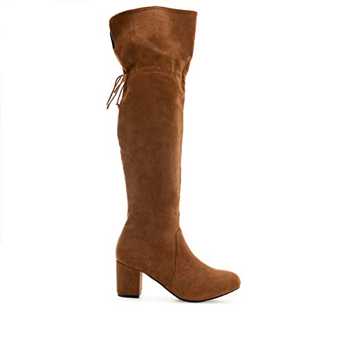 Andres Machado - Botas en Antelina para Mujer/Adolescente - AM4142 - Tacón Ancho - Caña Extra Larga - Botas Mosqueteras - Camel, EU 35