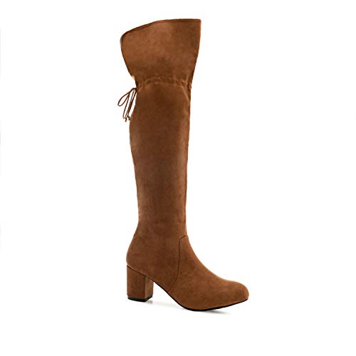 Andres Machado - Botas en Antelina para Mujer/Adolescente - AM4142 - Tacón Ancho - Caña Extra Larga - Botas Mosqueteras - Camel, EU 35