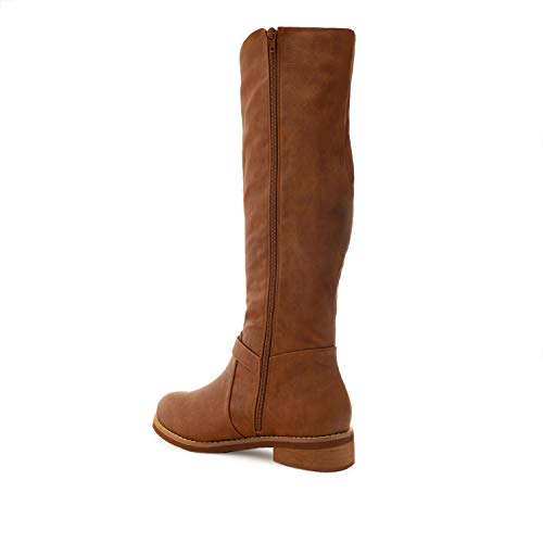 Andres Machado - Botines Mujer tacón Bloque Plano - niña - AM4145 - Botines Mosquetero con Hebilla Decorativa - hasta la Rodilla - Camel, EU 42