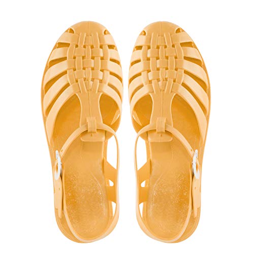 Andres Machado - Sandalias de Verano de Goma Unisex para Mujeres, Hombres y niños - AM188 - cangrejeras con Cierre de Hebilla - Ambar -EU 40