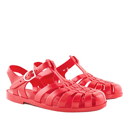 Andres Machado - Sandalias de Verano de Goma Unisex para Mujeres, Hombres y niños - AM188 - cangrejeras con Cierre de Hebilla - Rojo -EU 35
