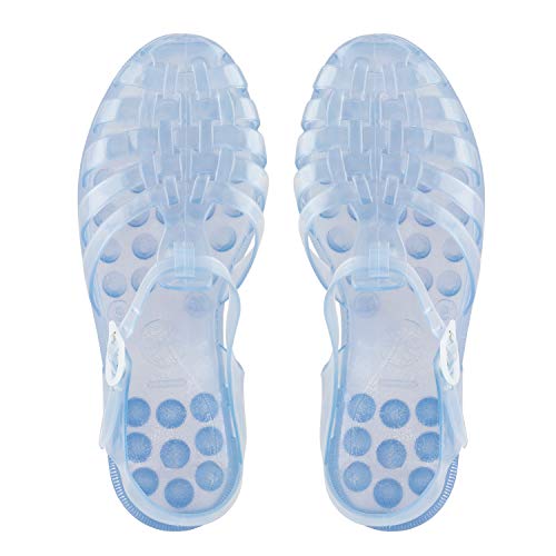 Andres Machado - Sandalias de Verano de Goma Unisex para Mujeres, Hombres y niños - AM188 - cangrejeras con Cierre de Hebilla - Transparente -EU 38