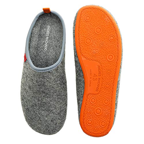 Andres Machado - Zapatillas de Estar por casa para Hombre y Mujer de Invierno - Dynamic- Slippers - para Unisex Adulto - Suela de Goma Vulcanizada Resistente y Antideslizante - Gris y Naranja, EU 43