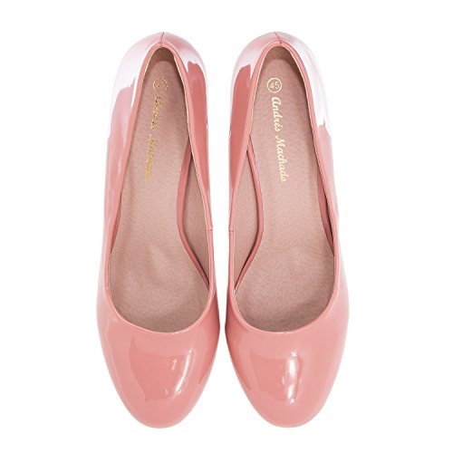 Andres Machado - Zapatos de tacón para Mujer - Tacon de Aguja - ESAM422 - Hora Estilo Retro - Tallas pequeñas, Medianas y Grandes - sin Cordones - Zapato de tacón Charol Rosa. EU 43
