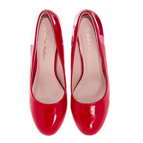 Andres Machado - Zapatos de tacón para Mujer - Tacon de Aguja - ESAM422 - Hora Estilo Retro - Tallas pequeñas, Medianas y Grandes - sin Cordones - Zapato de tacón Charol Rojo. EU 44
