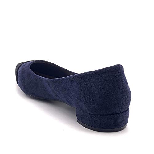 Angkorly - Zapatillas Moda Bailarinas Flexible BCBG Planos Mujer Bicolor Tacón Ancho 2 CM - Azul X-130 T 39