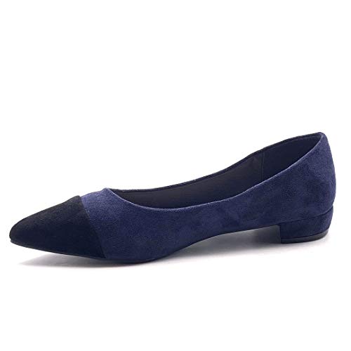 Angkorly - Zapatillas Moda Bailarinas Flexible BCBG Planos Mujer Bicolor Tacón Ancho 2 CM - Azul X-130 T 39