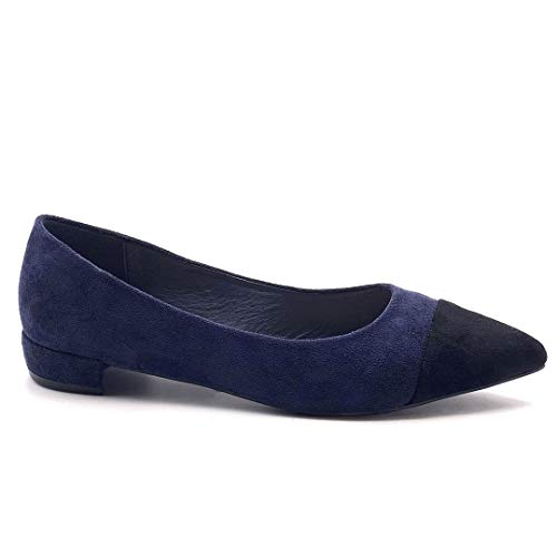 Angkorly - Zapatillas Moda Bailarinas Flexible BCBG Planos Mujer Bicolor Tacón Ancho 2 CM - Azul X-130 T 39
