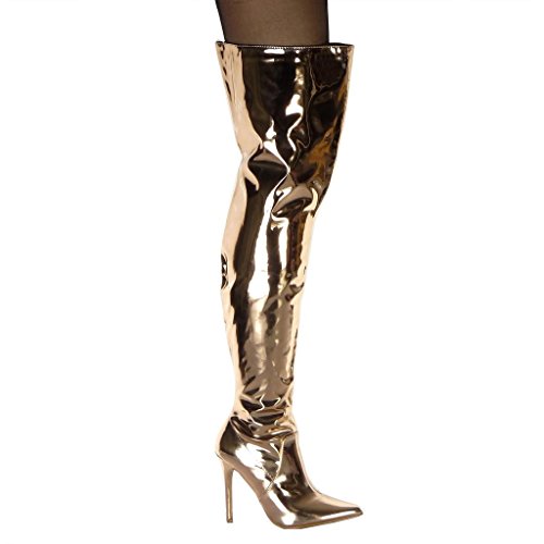 Angkorly - Zapatillas Moda Botas Altas Botas Stiletto Botas de Guma de Lluvia Botas Altas Mujer Brillantes Patentes Tacón de Aguja Alto 11 CM - Champán J46-6 T 37