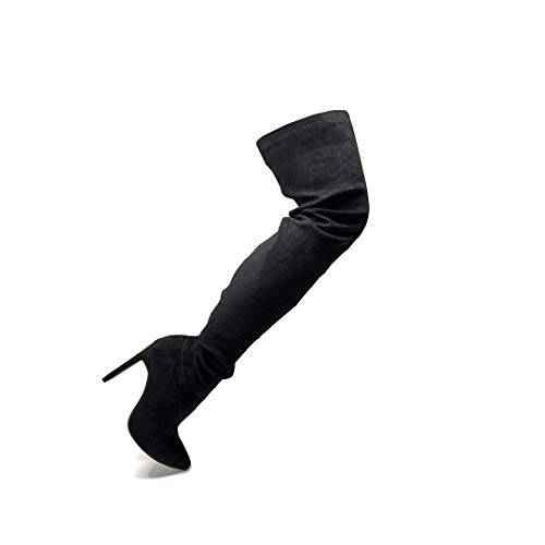 Angkorly - Zapatillas Moda Botas Altas Sexy Flexible Glamour Mujer básica  Tacón de Aguja Alto 11 CM - Negro 708-35 T 36