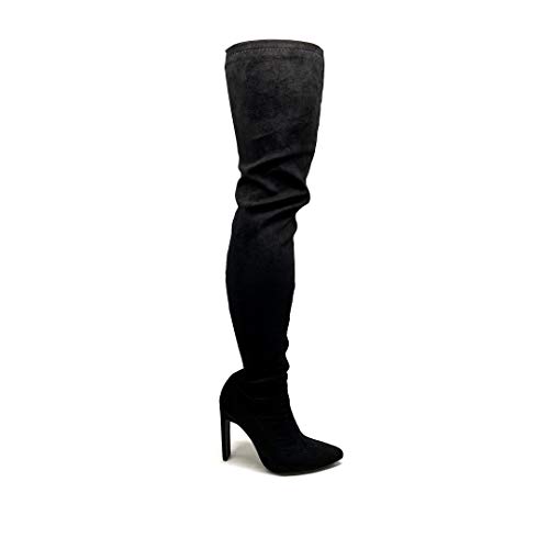 Angkorly - Zapatillas Moda Botas Altas Sexy Flexible Glamour Mujer básica  Tacón de Aguja Alto 11 CM - Negro 708-35 T 36