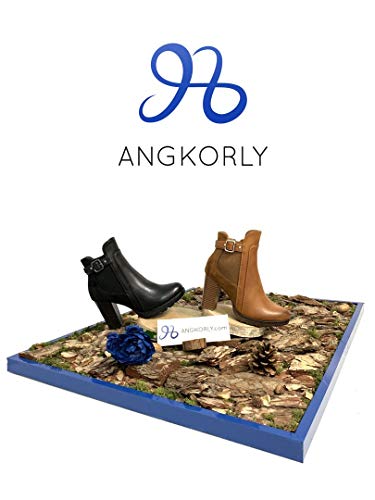 Angkorly - Zapatillas Moda Botines Botas Biker - Moto Sexy Glam Rock Mujer Tanga Tachonado Tacón Ancho Alto 9 CM - Camel C680 T 36