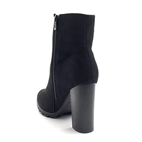 Angkorly - Zapatillas Moda Botines Botas Biker - Moto Tacones Altos Sexy Mujer Simple básica Detalle metálico Tacón Ancho Alto 10 CM - Negro C626 T 36