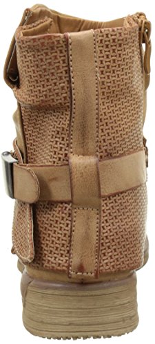 Angkorly - Zapatillas Moda Botines Cavalier Bimaterial Mujer Zapato Acolchado Nodo Camuflaje Talón Tacón Ancho 3 CM - Camel F1059 T 36