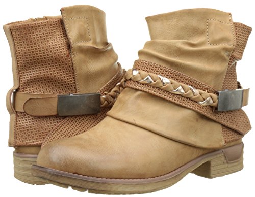 Angkorly - Zapatillas Moda Botines Cavalier Bimaterial Mujer Zapato Acolchado Nodo Camuflaje Talón Tacón Ancho 3 CM - Camel F1059 T 36