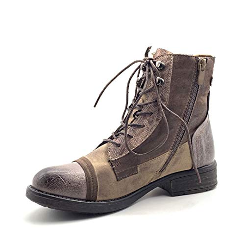 Angkorly - Zapatillas Moda Botines Deportivos Botas Militares Stile Vendimia Vendimia/Retro Mujer Perforado Tacón Ancho 3 CM - Khaki F3150 T 38