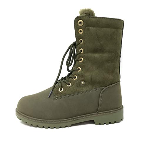 Angkorly - Zapatillas Moda Botines Deportivos Botas Militares Street Mujer Mantener Caliente Piel sintética Tacón Ancho 2.5 CM Forrada de Piel - Verde A-5 T 37