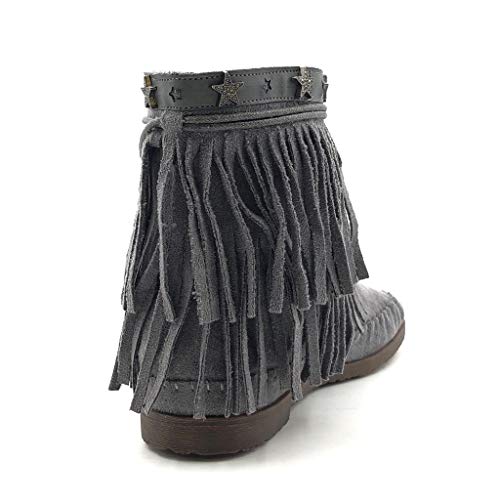 Angkorly - Zapatillas Moda Botines Western/Occidental Cowboy Flexible Mujer Fleco Estrella tacón Plano 2 CM - Azul 2 M65 T 37