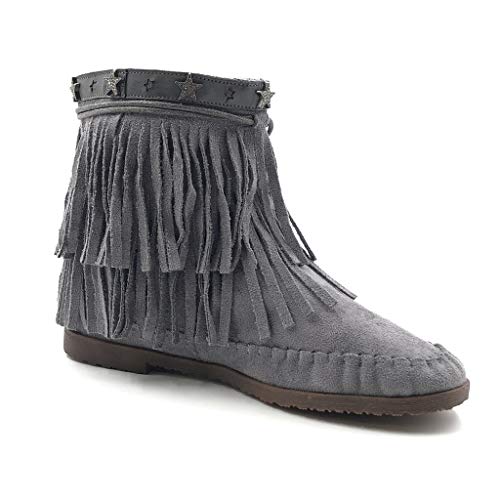 Angkorly - Zapatillas Moda Botines Western/Occidental Cowboy Flexible Mujer Fleco Estrella tacón Plano 2 CM - Azul 2 M65 T 37