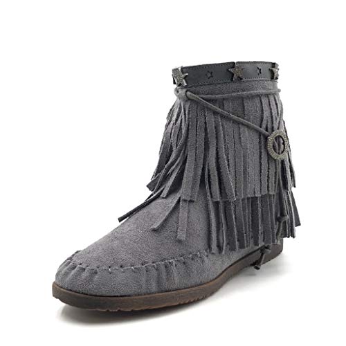 Angkorly - Zapatillas Moda Botines Western/Occidental Cowboy Flexible Mujer Fleco Estrella tacón Plano 2 CM - Azul 2 M65 T 37