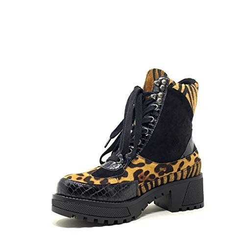 Angkorly - Zapatillas Moda Botines Zapatilla - Sneakers Rangers Rock Punk Mujer Estampado Animal Cebra Bloque 5 CM - Leopardo HQ113 T 38