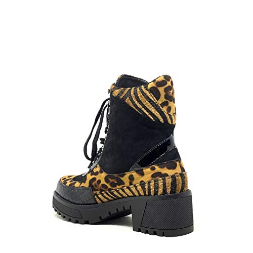 Angkorly - Zapatillas Moda Botines Zapatilla - Sneakers Rangers Rock Punk Mujer Estampado Animal Cebra Bloque 5 CM - Leopardo HQ113 T 38