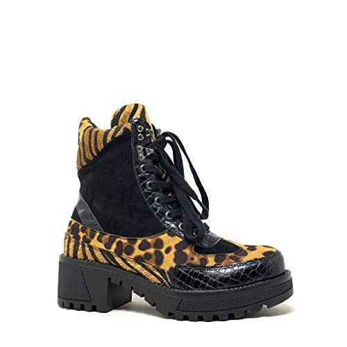 Angkorly - Zapatillas Moda Botines Zapatilla - Sneakers Rangers Rock Punk Mujer Estampado Animal Cebra Bloque 5 CM - Leopardo HQ113 T 38