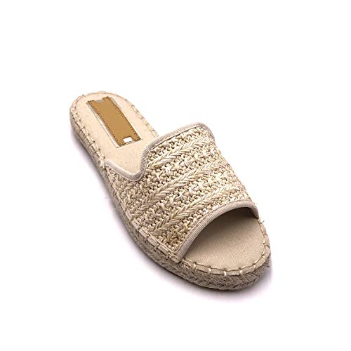 Angkorly - Zapatillas Moda Mules Chanclas Playa Chanclas Planos Mujer Cuerda Trenzado con Paja tacón Plano 2 CM - Oro LX182 T 40