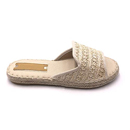 Angkorly - Zapatillas Moda Mules Chanclas Playa Chanclas Planos Mujer Cuerda Trenzado con Paja tacón Plano 2 CM - Oro LX182 T 40