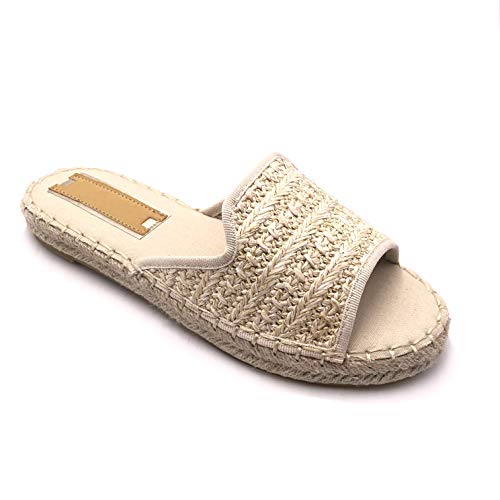 Angkorly - Zapatillas Moda Mules Chanclas Playa Chanclas Planos Mujer Cuerda Trenzado con Paja tacón Plano 2 CM - Oro LX182 T 40