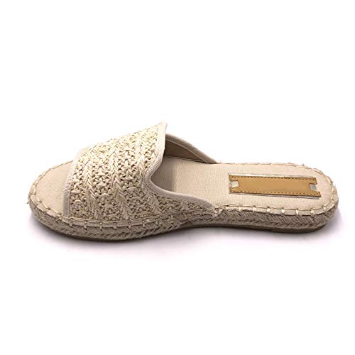 Angkorly - Zapatillas Moda Mules Chanclas Playa Chanclas Planos Mujer Cuerda Trenzado con Paja tacón Plano 2 CM - Oro LX182 T 40