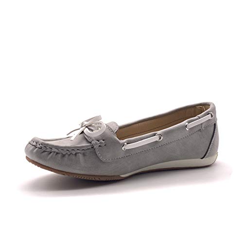 Angkorly - Zapatillas Moda Náuticos Mocasines Estilo Marino Vendimia/Retro Casual/Informal Mujer Pajarita Bicolor líneas 1 CM - Gris YJ666 T 38