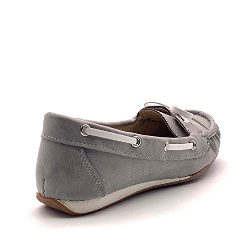 Angkorly - Zapatillas Moda Náuticos Mocasines Estilo Marino Vendimia/Retro Casual/Informal Mujer Pajarita Bicolor líneas 1 CM - Gris YJ666 T 38