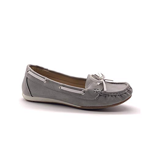 Angkorly - Zapatillas Moda Náuticos Mocasines Estilo Marino Vendimia/Retro Casual/Informal Mujer Pajarita Bicolor líneas 1 CM - Gris YJ666 T 38