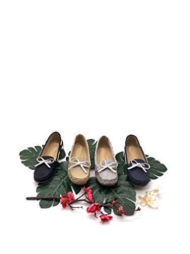 Angkorly - Zapatillas Moda Náuticos Mocasines Estilo Marino Vendimia/Retro Casual/Informal Mujer Pajarita Bicolor líneas 1 CM - Gris YJ666 T 38
