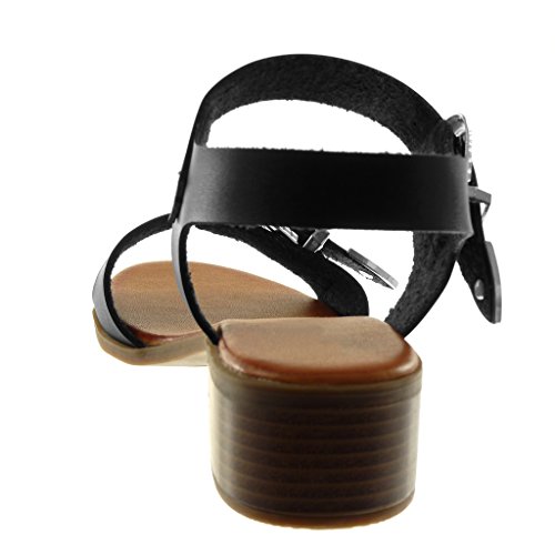 Angkorly - Zapatillas Moda Sandalias Correa de Tobillo Mujer Hebilla metálico Tanga Tacón Ancho Alto 4 CM - Negro 660-8 T 36